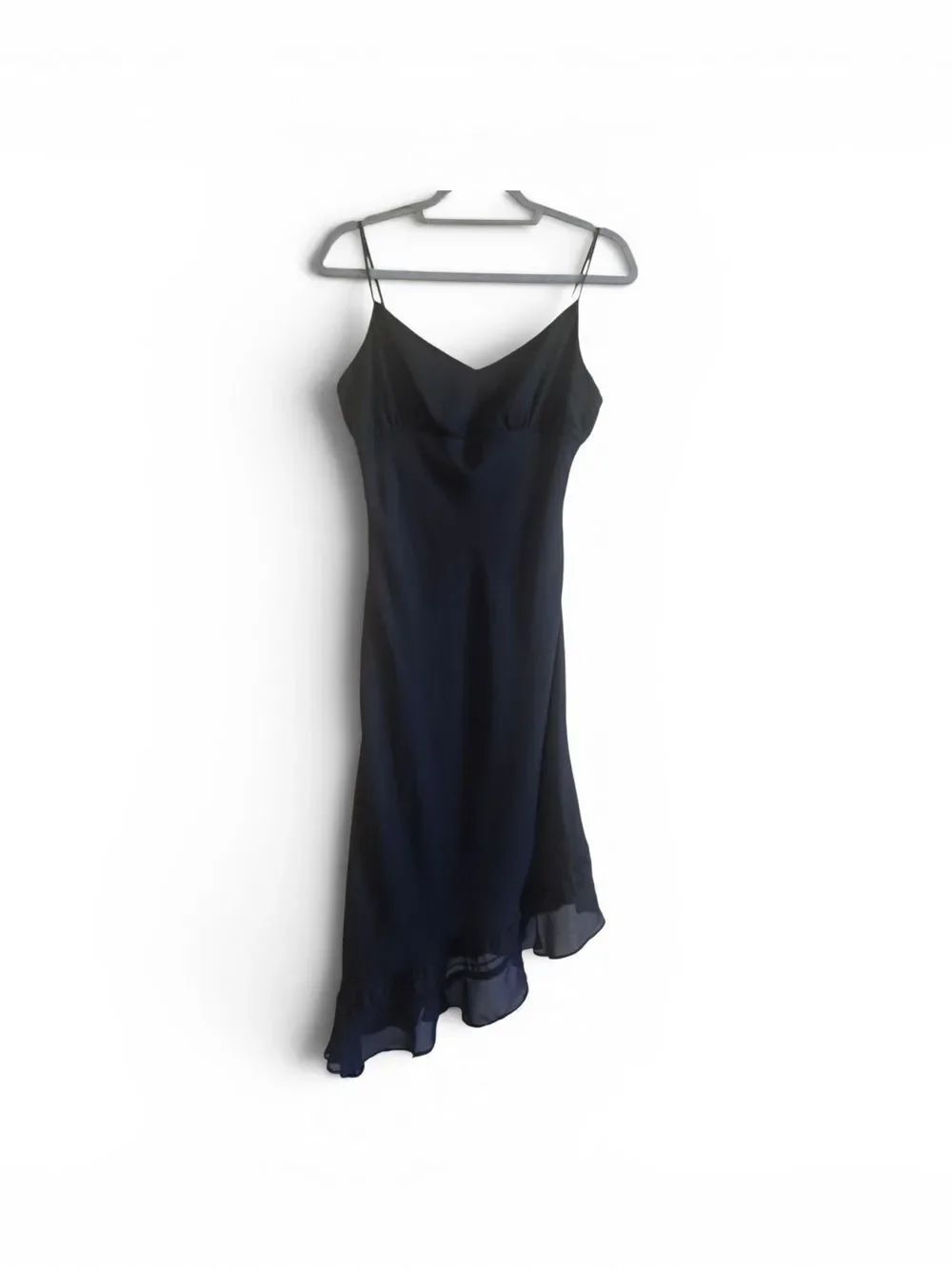Sleek Black Asymmetrical Slip Dress - Minimalist Evening Look Size M